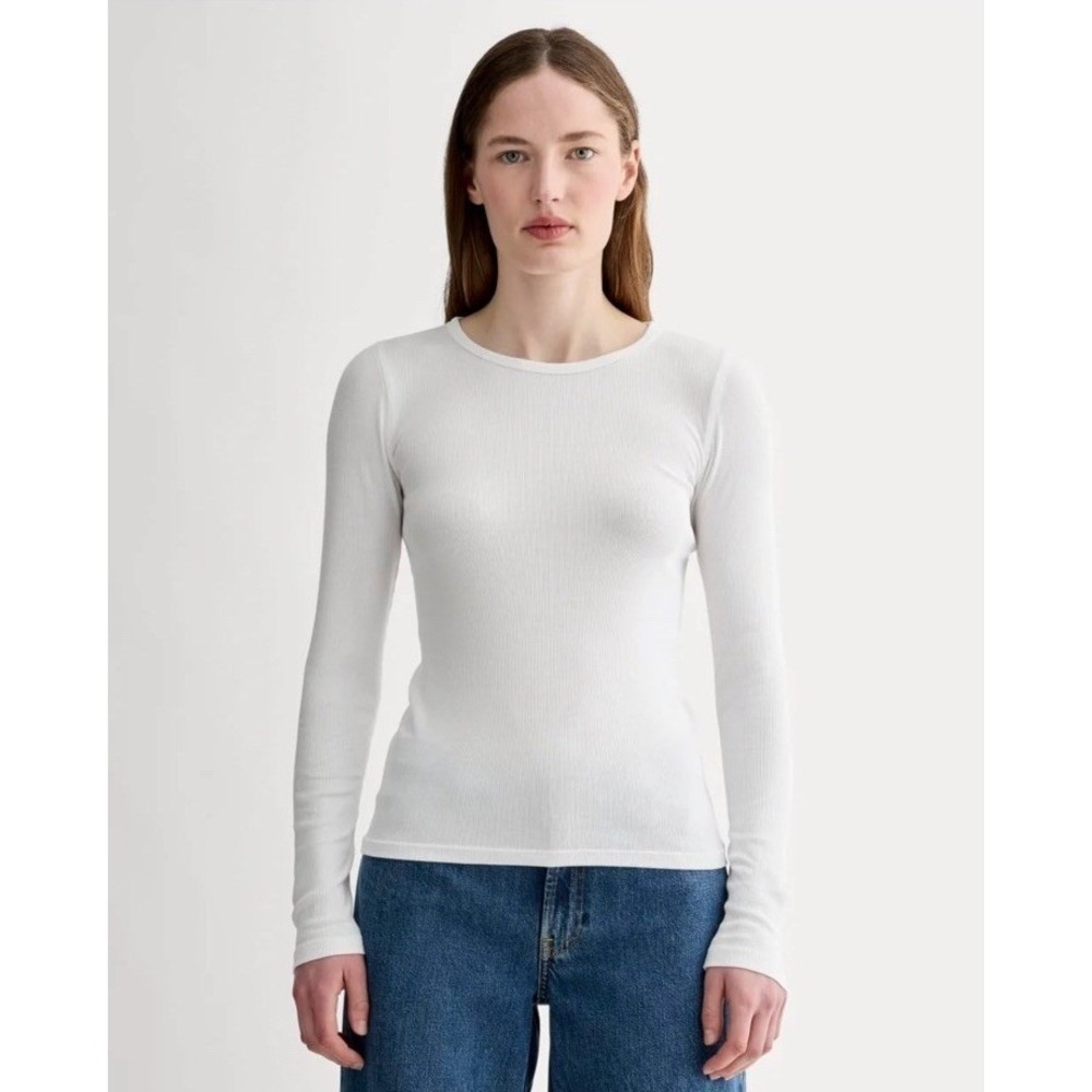 Everlane NWT Supima Cotton Luxe‎ Micro-rib Long Sleeve Crew White Medium Basics